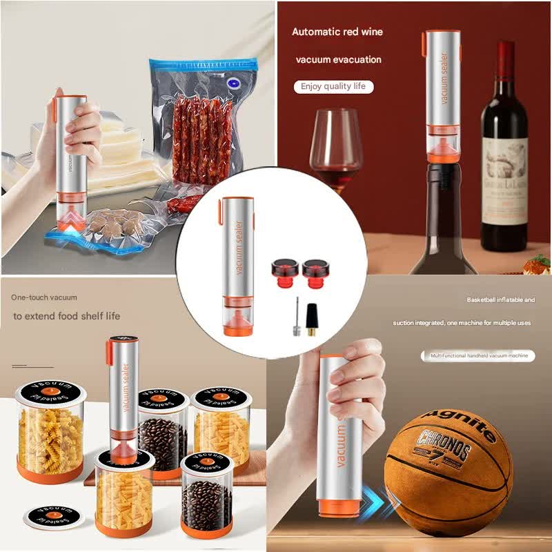 Multi-Function Handheld Electric Vacuum Sealer & Inflator Kit - For Food Bags, Jars, Wine & Balls(Gray Orange) 5