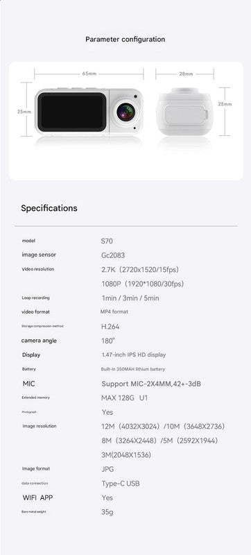 Thumb-Sized 2.7K Camera with 180 Rotatable Lens & Magnet Mount - Capture Your World Hands-Free(black+32G) 7