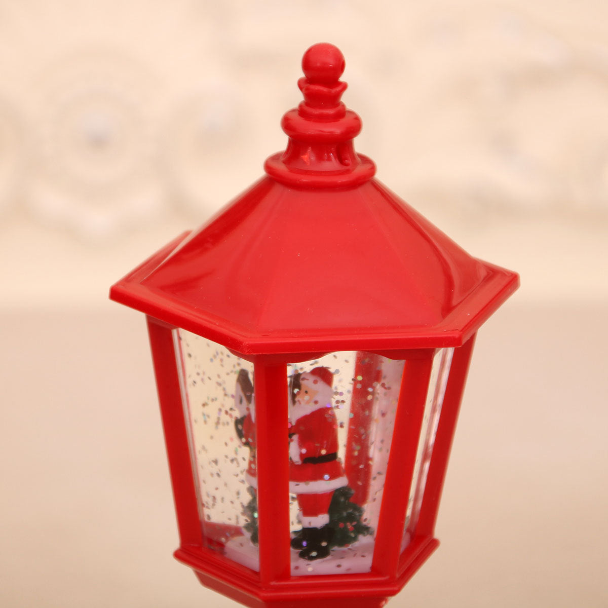 Festive LED Christmas Snow Globe Lantern - Glittering Tabletop Decoration with Santa/Snowman Scene, Dual Power(red) 7