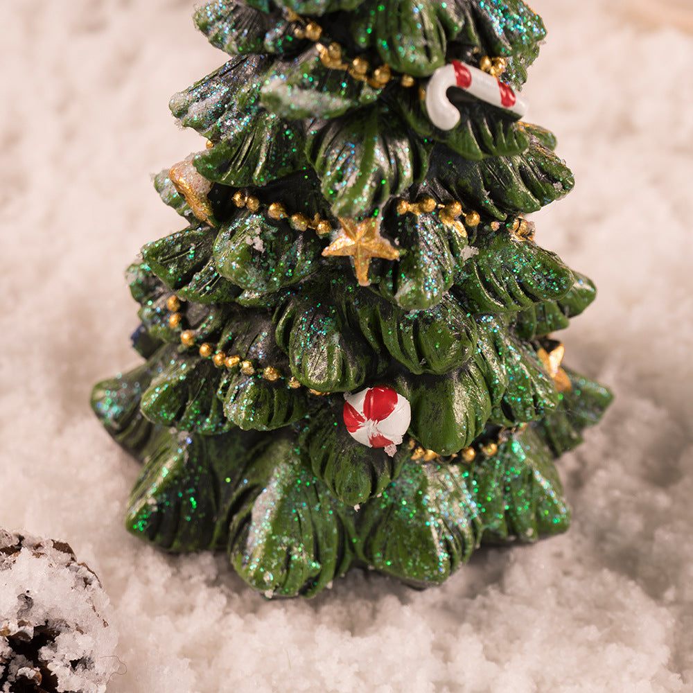 Miniature Decorated Christmas Tree Tabletop Ornament - Holiday Village Display Decoration(green) 3