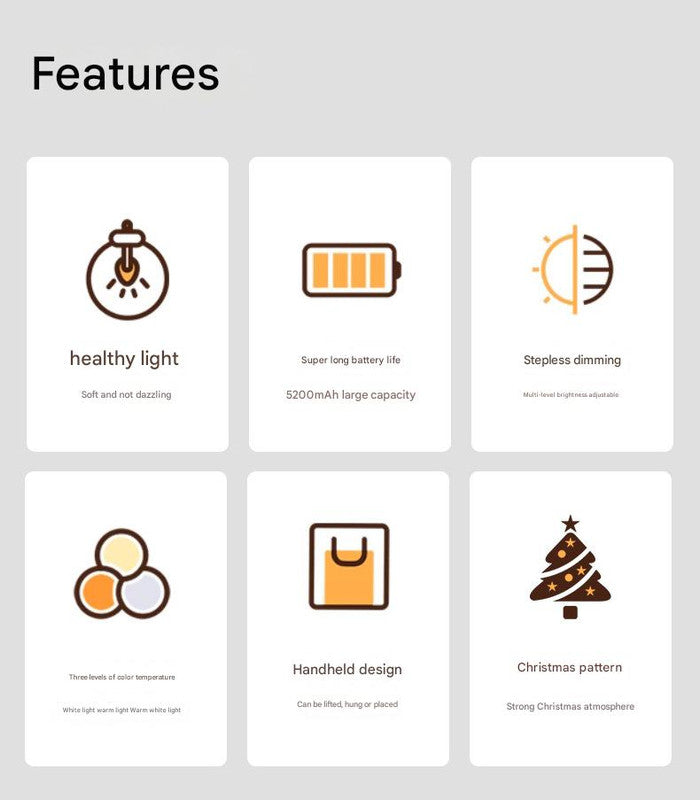 Portable Christmas LED Lantern - Dimmable, 3 Color Temps, 5200mAh Battery & Memory Function(Silver) 3