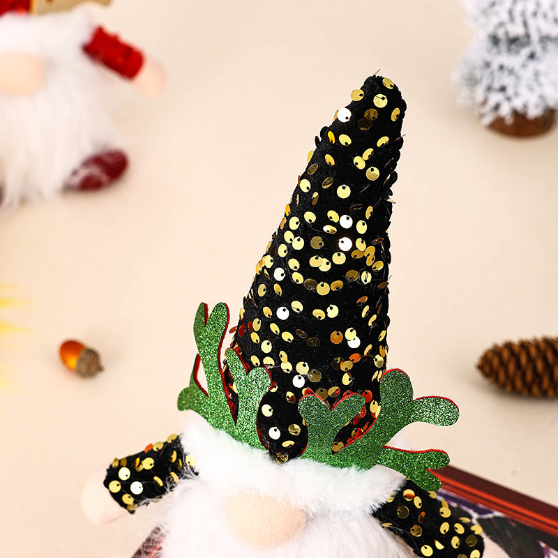 Light-Up Christmas Gnome Plush Doll with Sequin Hat & Antlers - Festive LED Tabletop Decoration(pink) 5