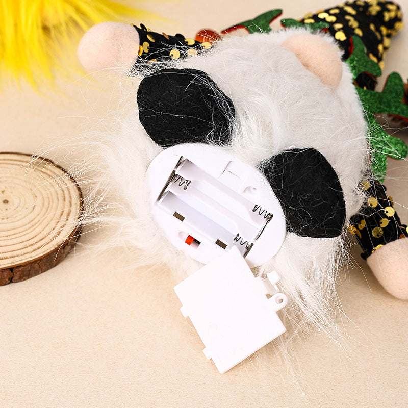 Light-Up Christmas Gnome Plush Doll with Sequin Hat & Antlers - Festive LED Tabletop Decoration(gold) 7