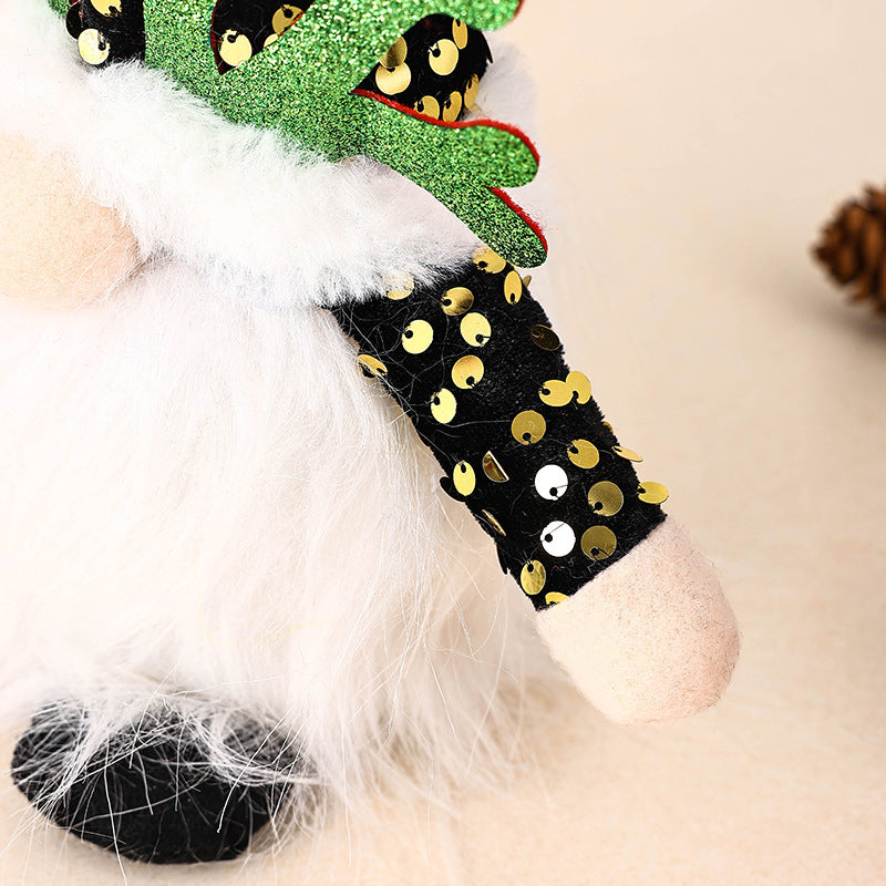 Light-Up Christmas Gnome Plush Doll with Sequin Hat & Antlers - Festive LED Tabletop Decoration(silver) 6