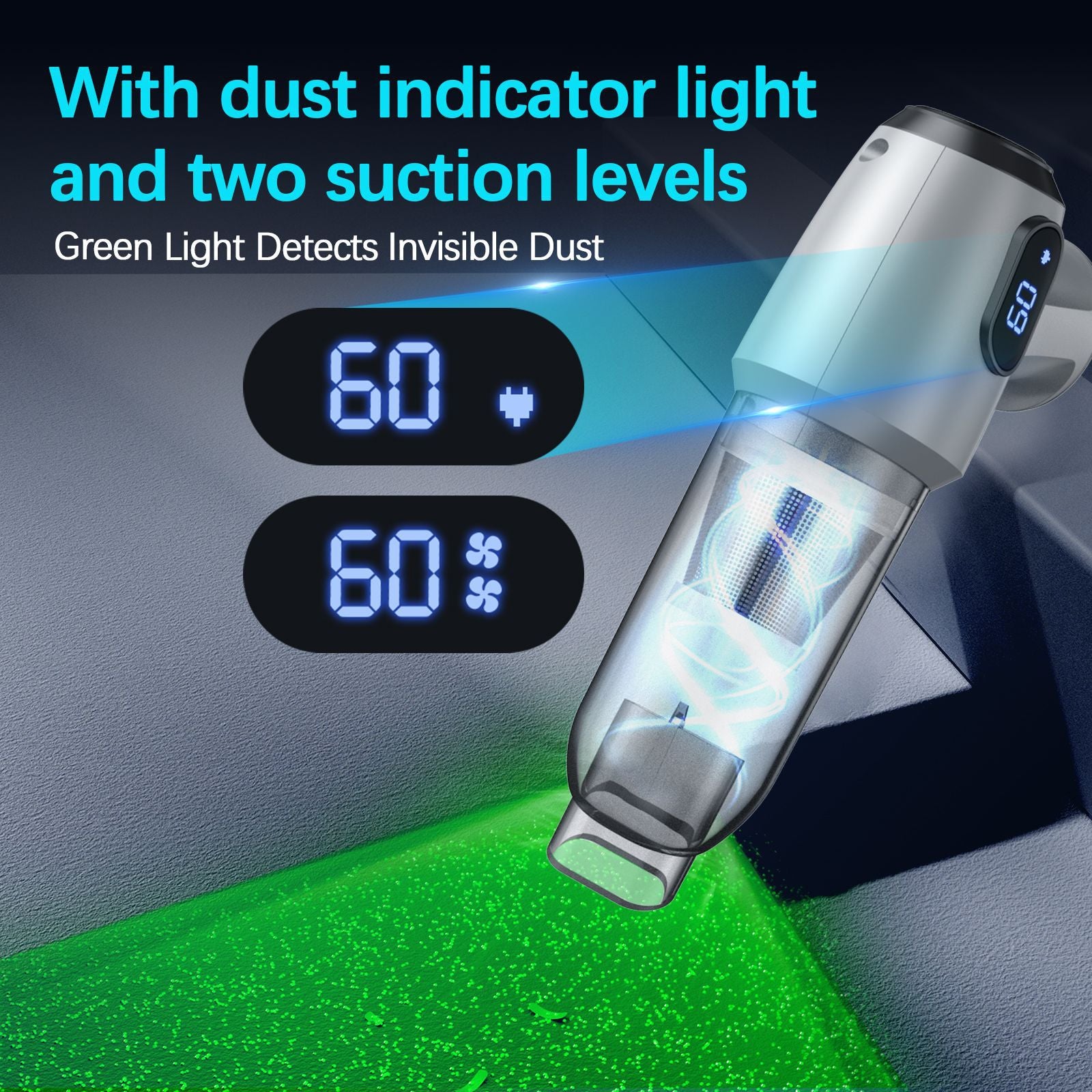 2-in-1 Cordless Handheld Vacuum & Air Duster - 12000Pa Suction, 70000 RPM, LED Light, USB-C Rechargeable(Silver) 3