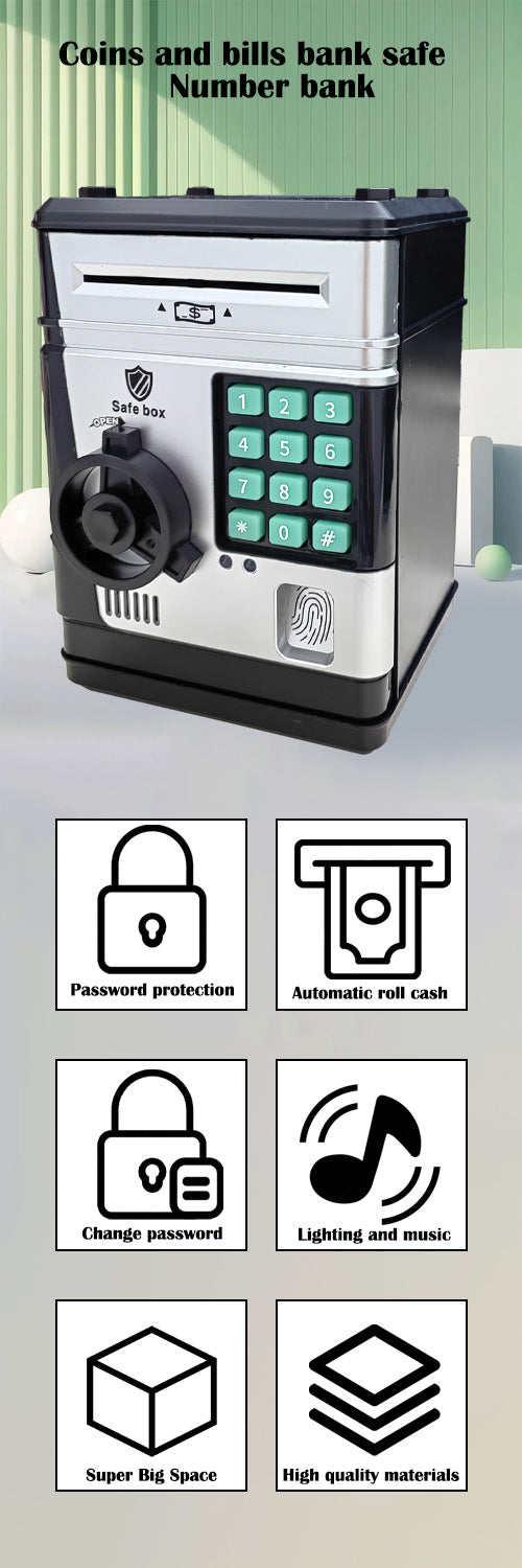 Electronic Piggy Bank Safe Box for Kids - Automatic Bill & Coin Bank with Password Protection, Music & Lights(black) 6