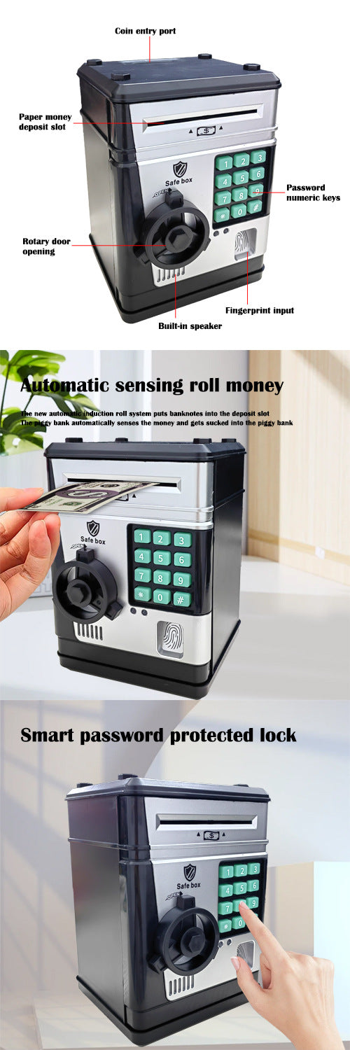 Electronic Piggy Bank Safe Box for Kids - Automatic Bill & Coin Bank with Password Protection, Music & Lights(black) 7