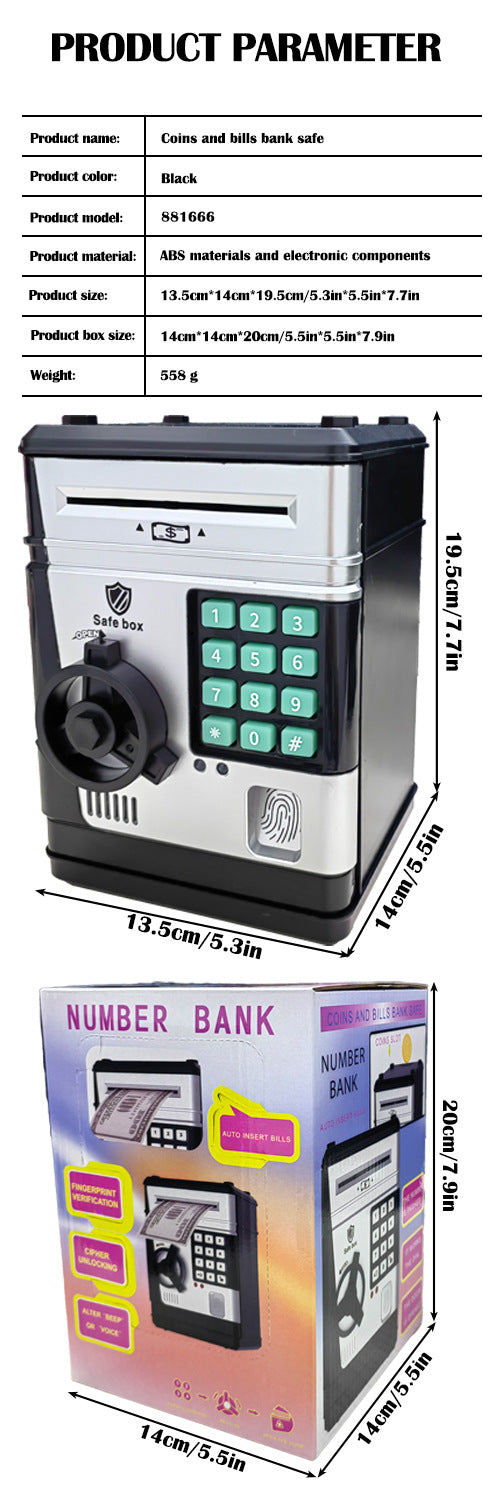 Electronic Piggy Bank Safe Box for Kids - Automatic Bill & Coin Bank with Password Protection, Music & Lights(black) 9