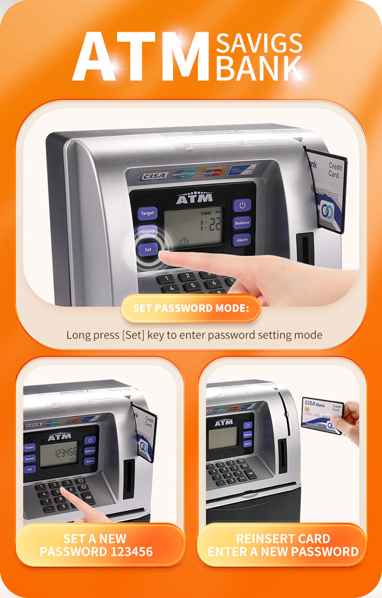 Kids Electronic ATM Savings Bank - Digital Piggy Bank with Password, Auto Roll-in Banknotes & Coin Slot for Financial Learning Fun(black) 6