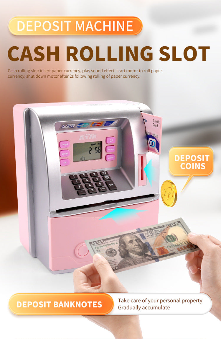 Kids Electronic ATM Savings Bank - Digital Piggy Bank with Password, Auto Roll-in Banknotes & Coin Slot for Financial Learning Fun(black) 7