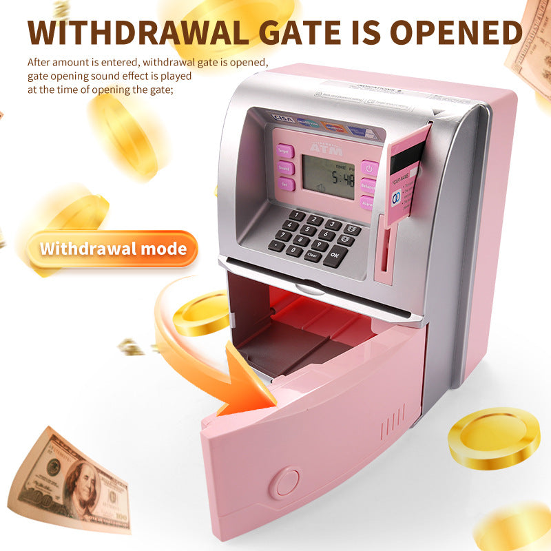 Kids Electronic ATM Savings Bank - Digital Piggy Bank with Password, Auto Roll-in Banknotes & Coin Slot for Financial Learning Fun(pink) 3