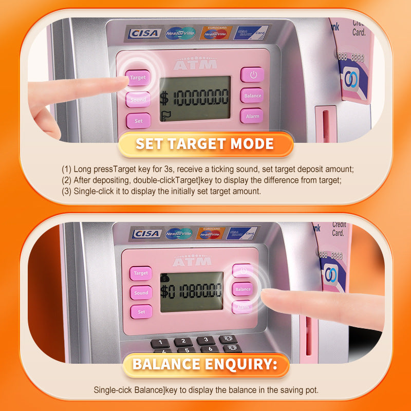 Kids Electronic ATM Savings Bank - Digital Piggy Bank with Password, Auto Roll-in Banknotes & Coin Slot for Financial Learning Fun(pink) 4
