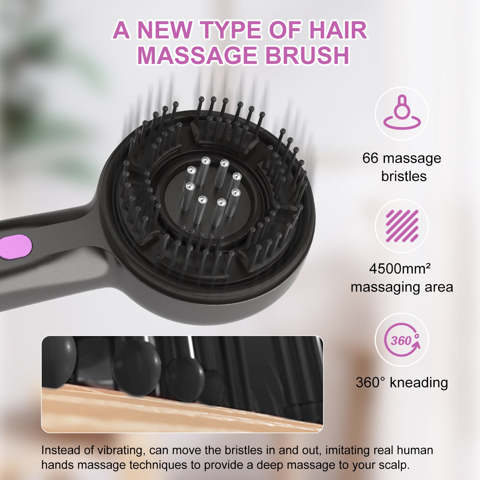 Electric Scalp Massager & Essential Oil Applicator Brush - 360 Kneading, 3 Modes, USB-C Rechargeable(grey) 3