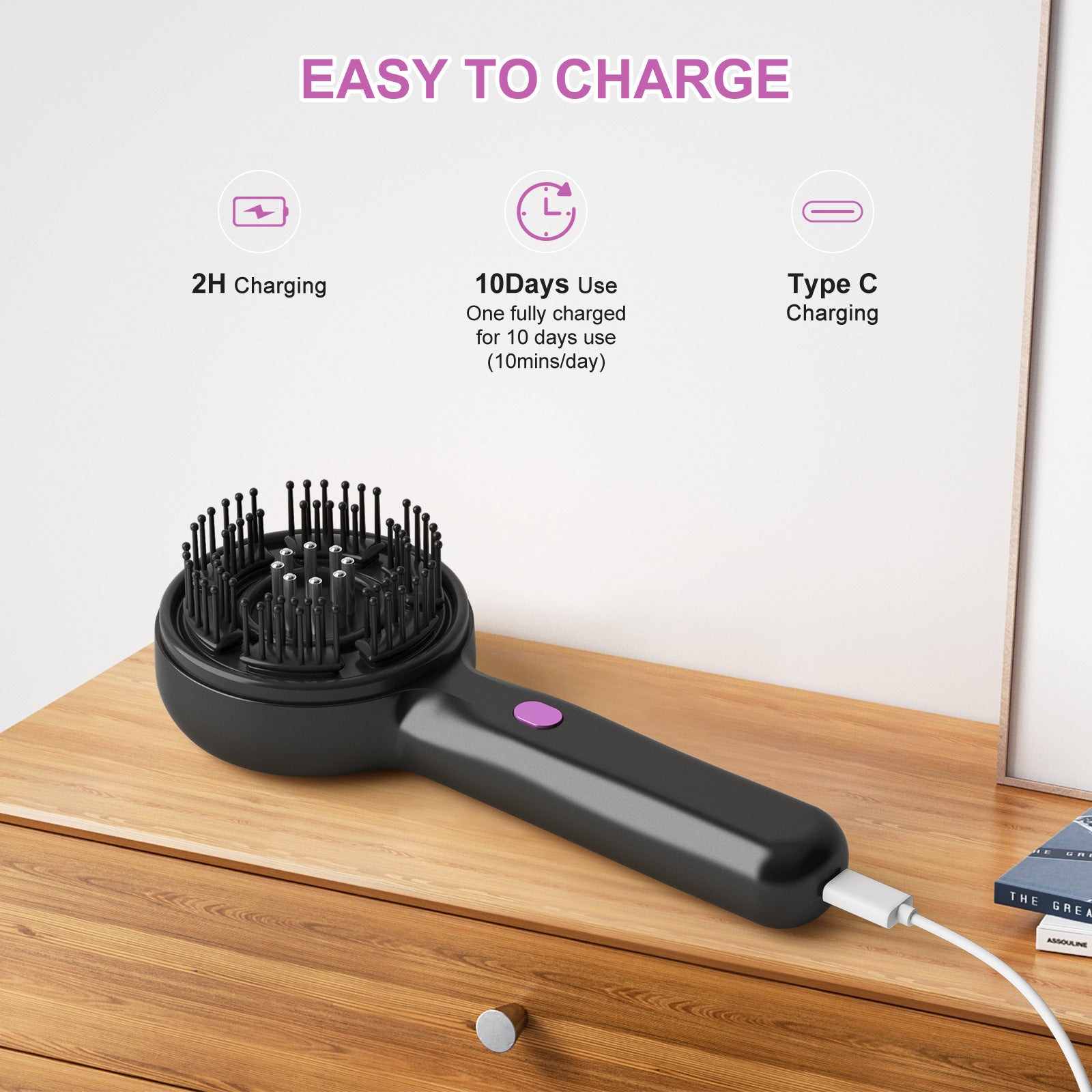 Electric Scalp Massager & Essential Oil Applicator Brush - 360 Kneading, 3 Modes, USB-C Rechargeable(grey) 6