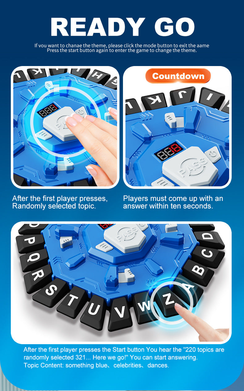2pc Electronic Alphabet Categories Game - Fast-Paced Word Challenge for Family Fun(blue) 6