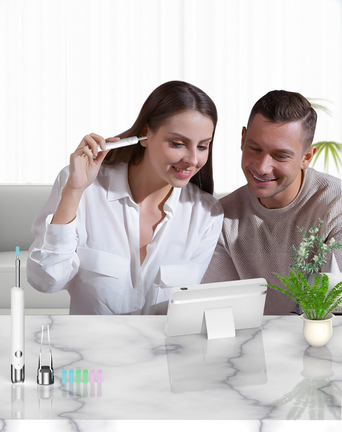 All-in-One Wireless Visual Ear Cleaner Kit with 4.3" IPS Display Screen(white) 6