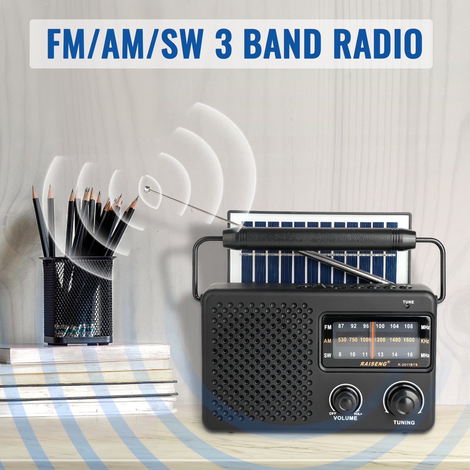 Portable Solar Powered 3-Band AM/FM/SW Radio with Bluetooth Speaker & Multiple Charging Options(black) 3