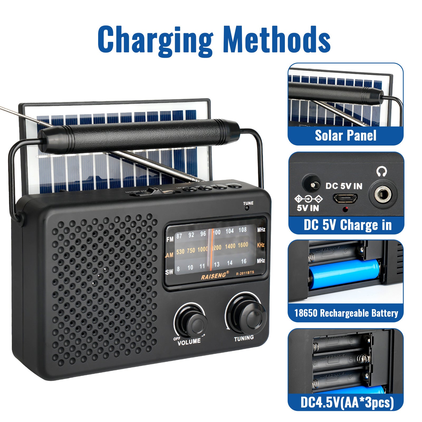Portable Solar Powered 3-Band AM/FM/SW Radio with Bluetooth Speaker & Multiple Charging Options(black) 4