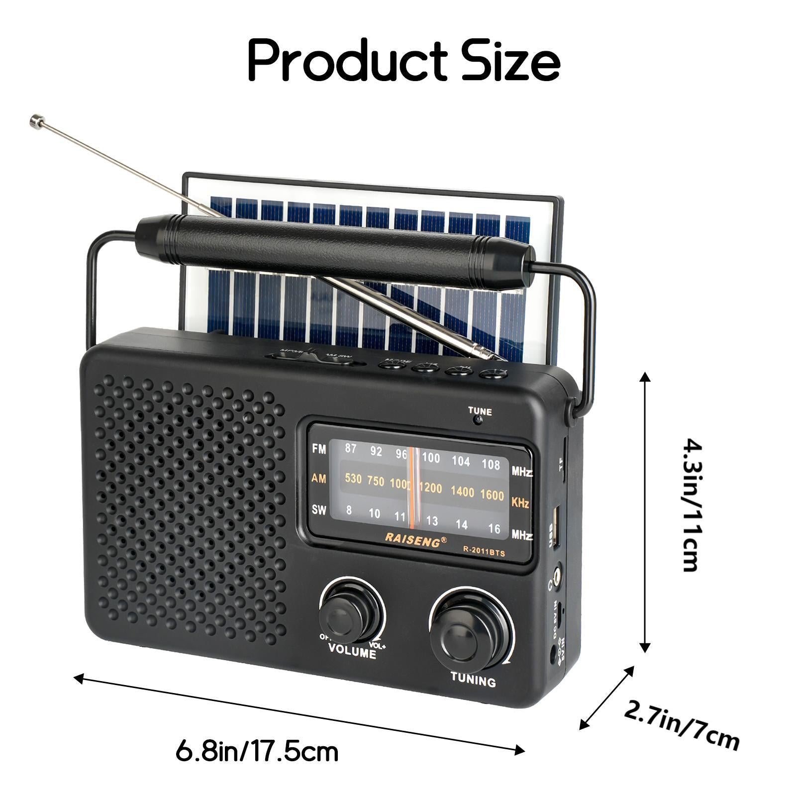 Portable Solar Powered 3-Band AM/FM/SW Radio with Bluetooth Speaker & Multiple Charging Options(black) 5