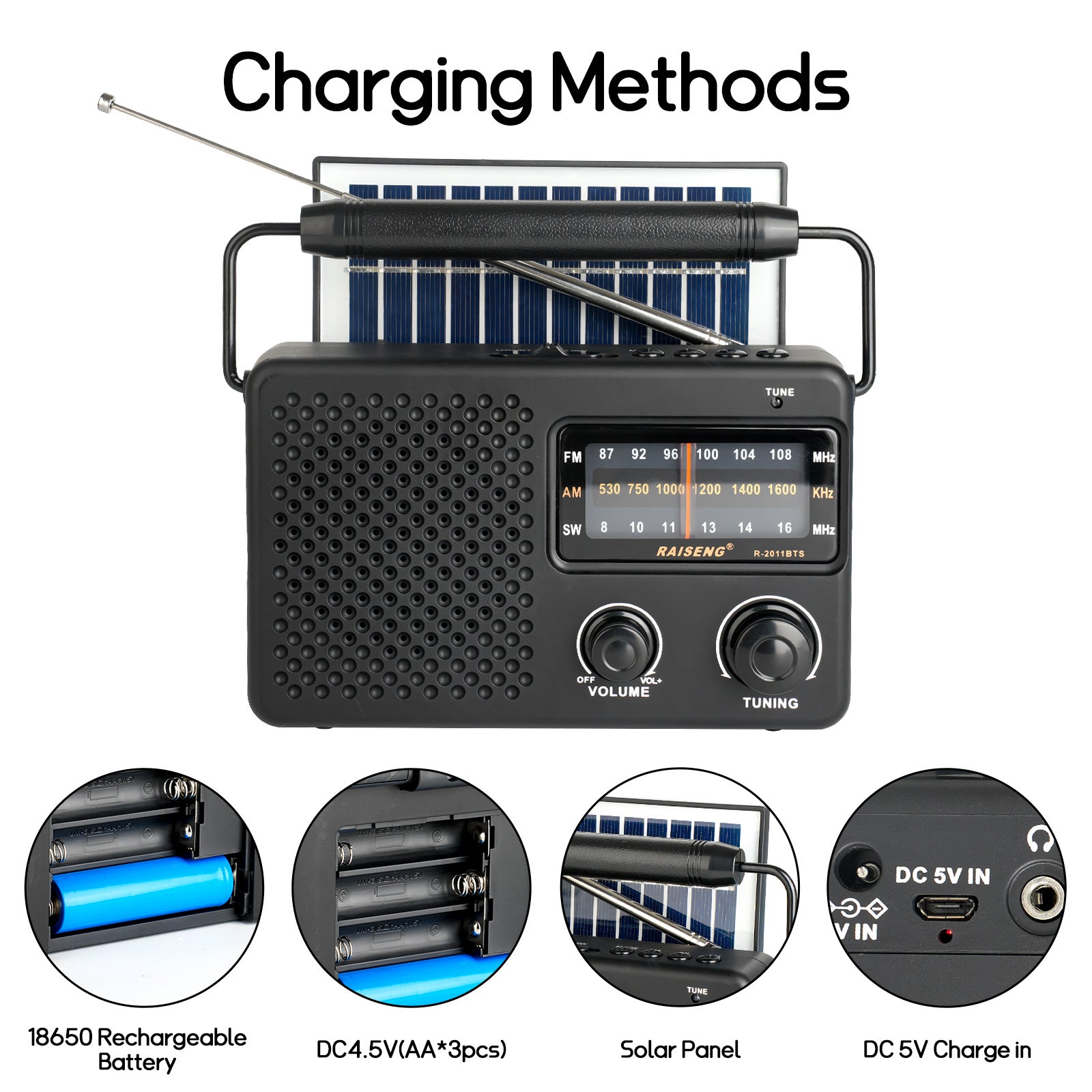 Portable Solar Powered 3-Band AM/FM/SW Radio with Bluetooth Speaker & Multiple Charging Options(black) 6