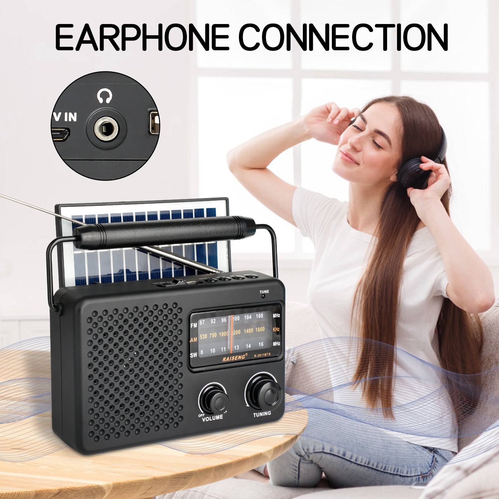 Portable Solar Powered 3-Band AM/FM/SW Radio with Bluetooth Speaker & Multiple Charging Options(black) 8