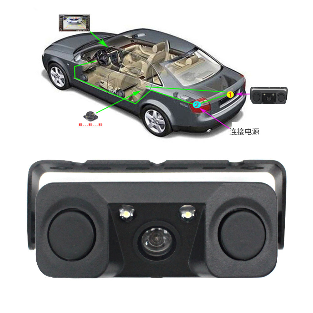 3-in-1 Car Reversing Camera & Parking Sensor System with Monitor - License Plate Frame Mount, Waterproof & Night Vision(black) 5