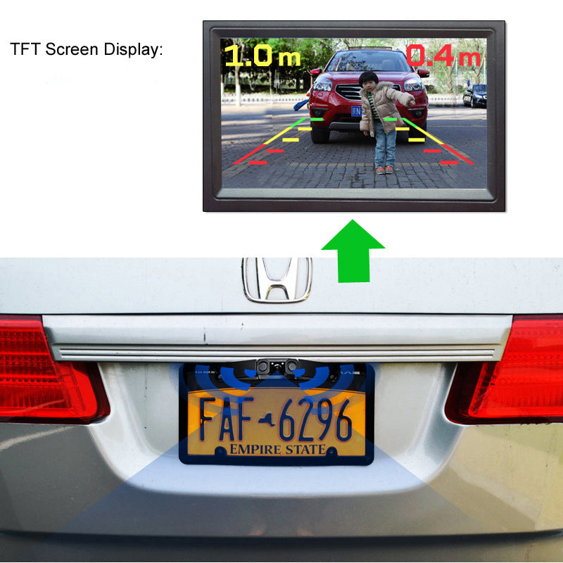3-in-1 Car Reversing Camera & Parking Sensor System with Monitor - License Plate Frame Mount, Waterproof & Night Vision(black) 8