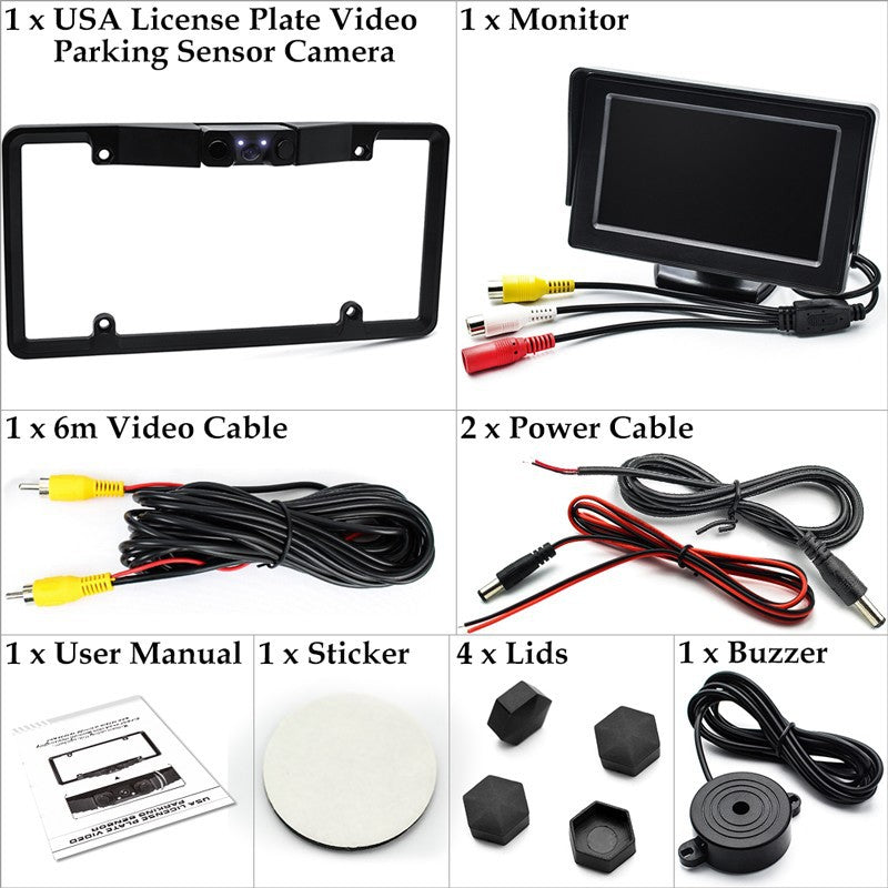 3-in-1 Car Reversing Camera & Parking Sensor System with Monitor - License Plate Frame Mount, Waterproof & Night Vision(black) 12