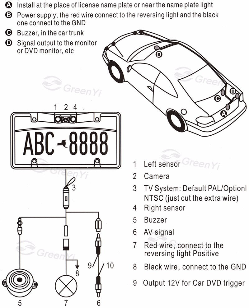3-in-1 Car Reversing Camera & Parking Sensor System with Monitor - License Plate Frame Mount, Waterproof & Night Vision(black) 13