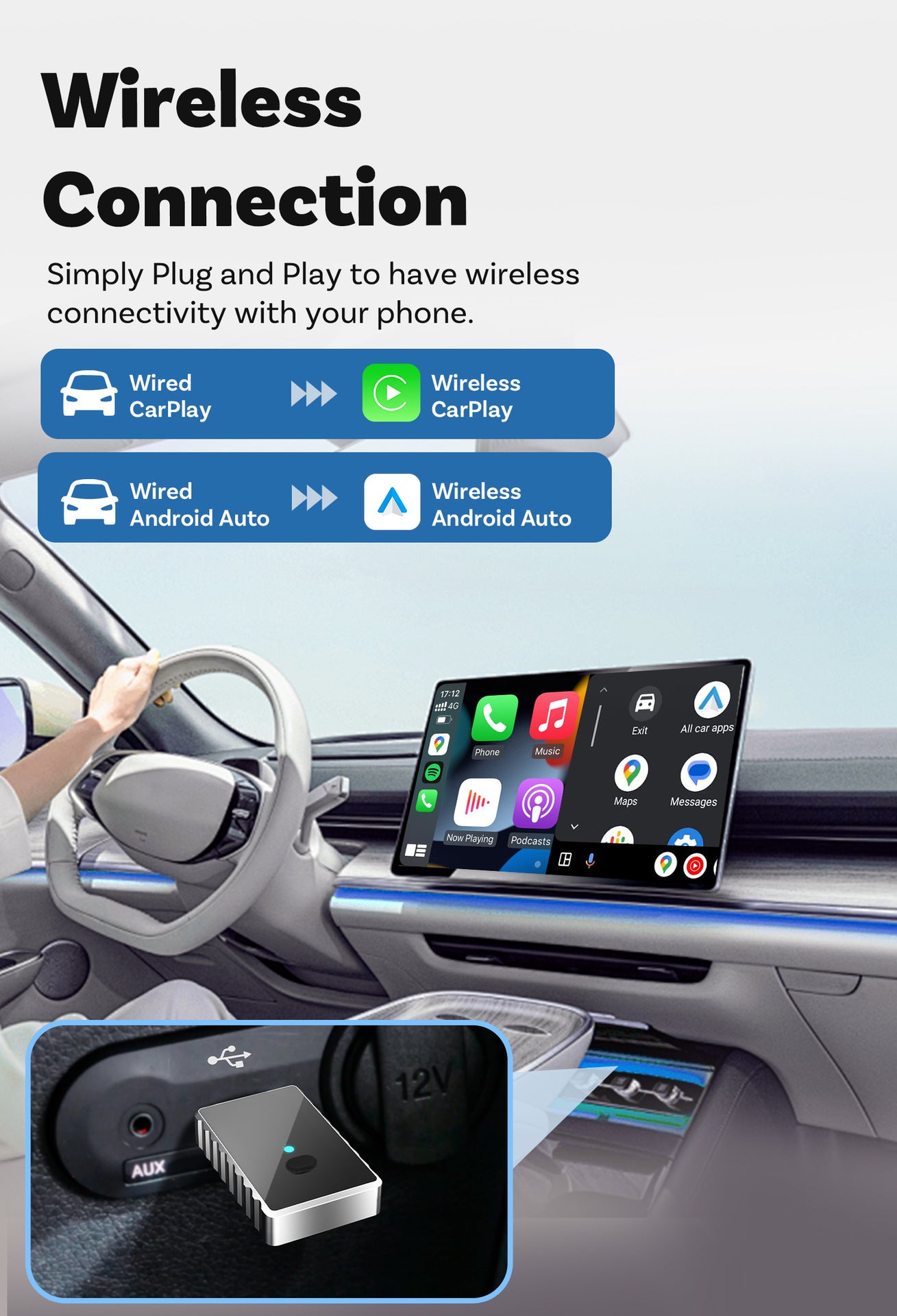 Mini 2-in-1 Wireless CarPlay & Android Auto Adapter - 5GHz WiFi 6, Bluetooth 5.4, Plug & Play Dongle(black) 6