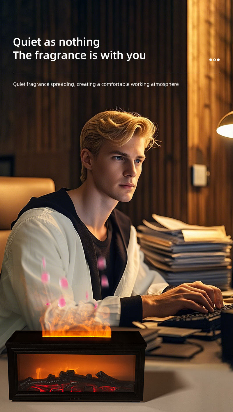 Fireplace Flame Effect Aroma Diffuser & Humidifier with 7-Colour Light, Timer & Remote Control(Dark Wood Grain) 7