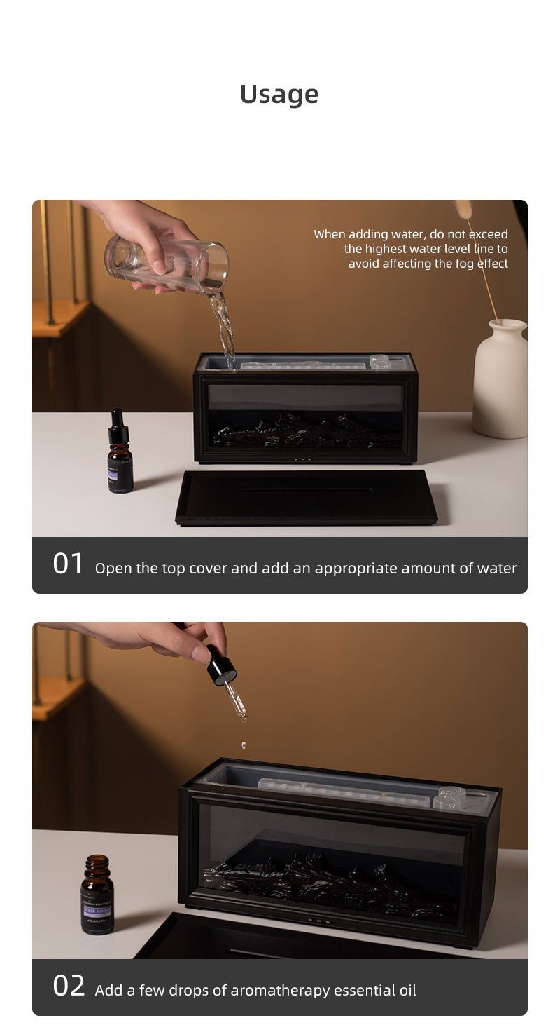 Fireplace Flame Effect Aroma Diffuser & Humidifier with 7-Colour Light, Timer & Remote Control(Light Wood Grain) 9