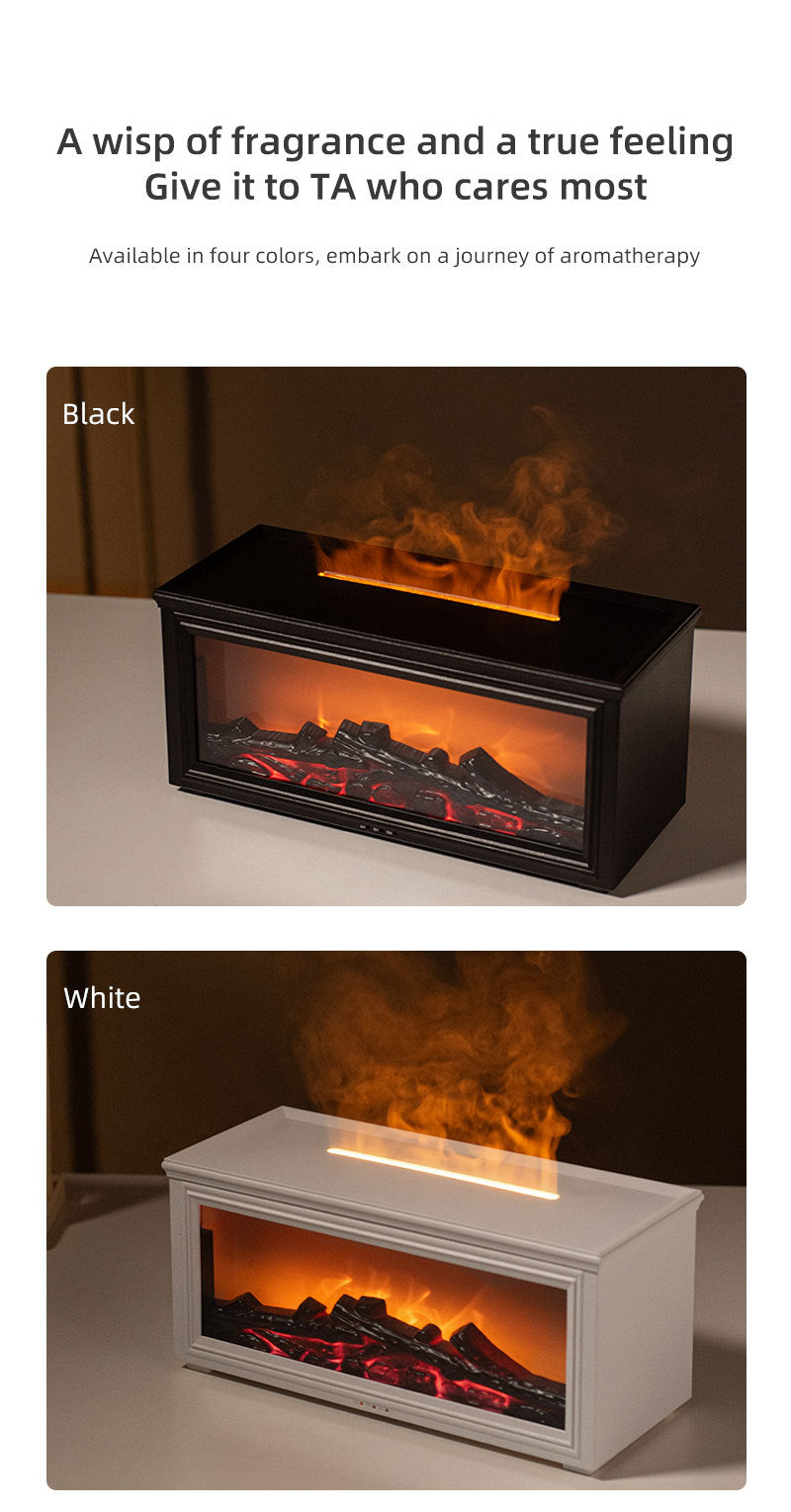 Fireplace Flame Effect Aroma Diffuser & Humidifier with 7-Colour Light, Timer & Remote Control(Light Wood Grain) 12