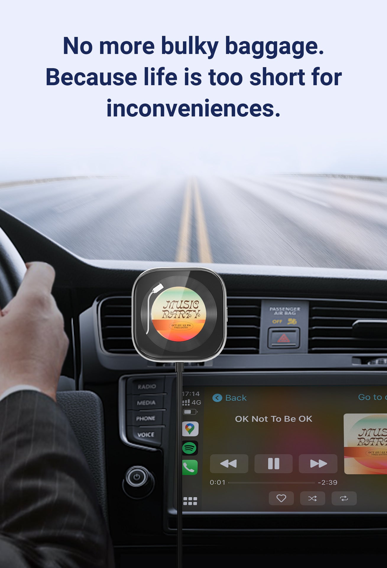 Wireless CarPlay Adapter with 1.6" Multi-Functional Screen, Car Diffuser & 360 Vent Clip(silver) 8