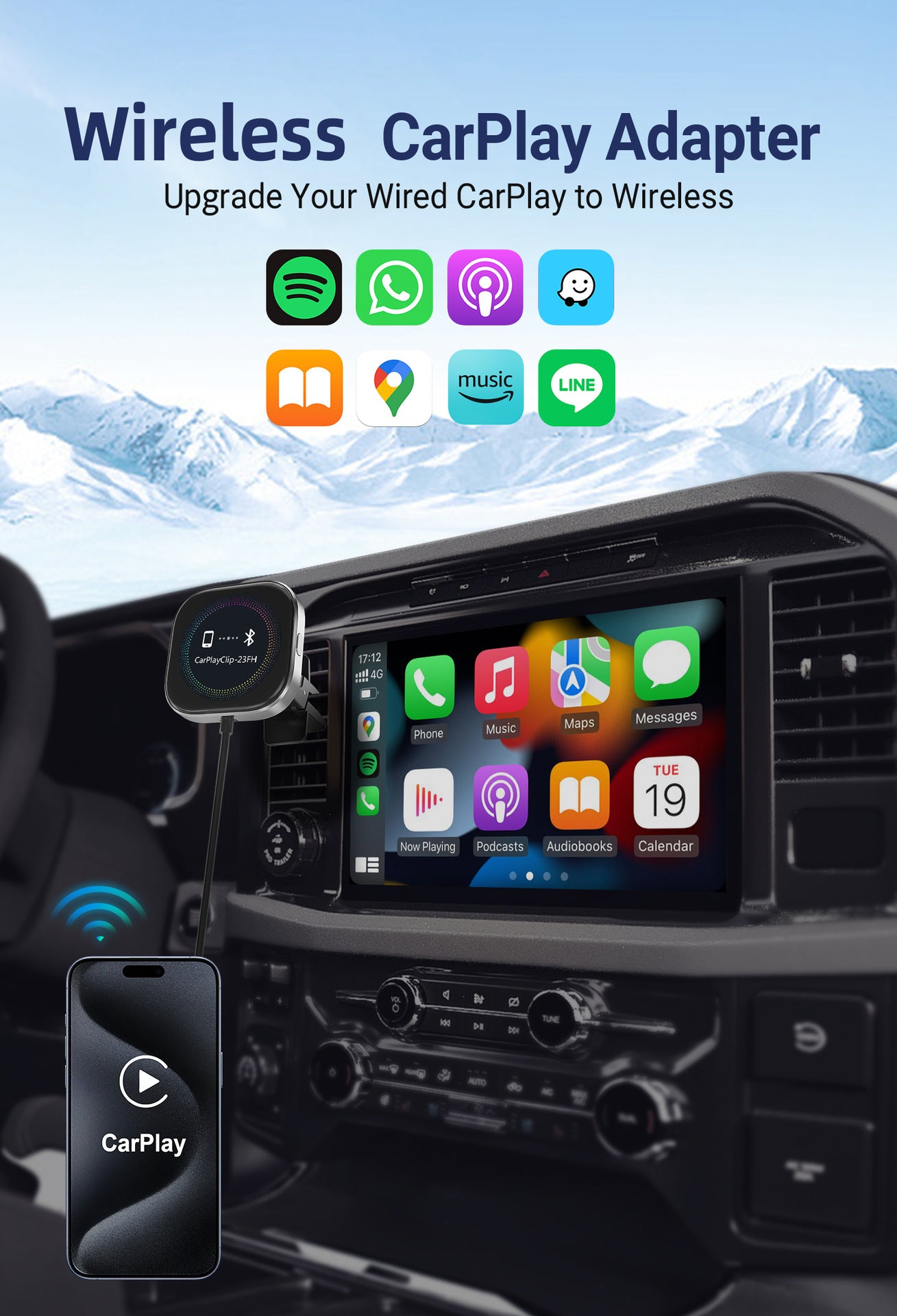 Wireless CarPlay Adapter with 1.6" Multi-Functional Screen, Car Diffuser & 360 Vent Clip(silver) 14
