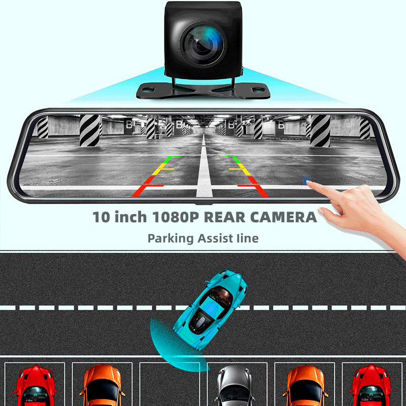 10-Inch Dual Lens Dash Cam Mirror - 1080P FHD Touch Screen Car DVR with Rear Camera, Night Vision & G-Sensor(black) 3