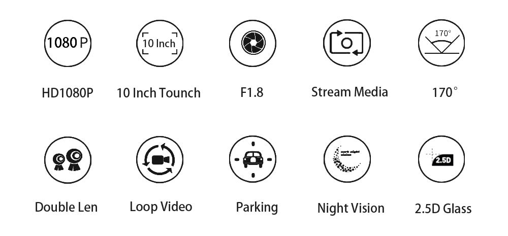 10-Inch Dual Lens Dash Cam Mirror - 1080P FHD Touch Screen Car DVR with Rear Camera, Night Vision & G-Sensor(black) 7
