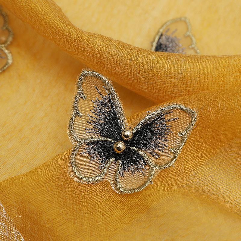 Elegant Butterfly Embroidered Scarf Shawl - Large Soft Silk Blend Wrap for Women(Khaki) 6