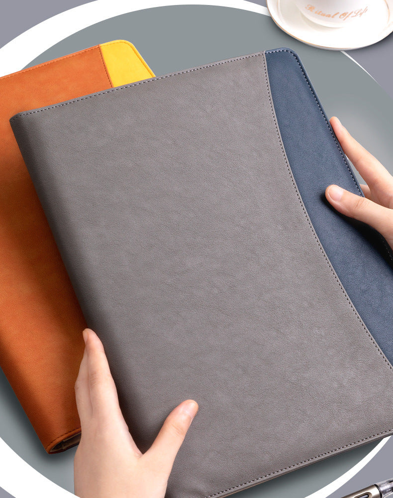 A4 PU Leather Business Portfolio with Ring Binder, Calculator & 40 Sleeves(grey and black) 6