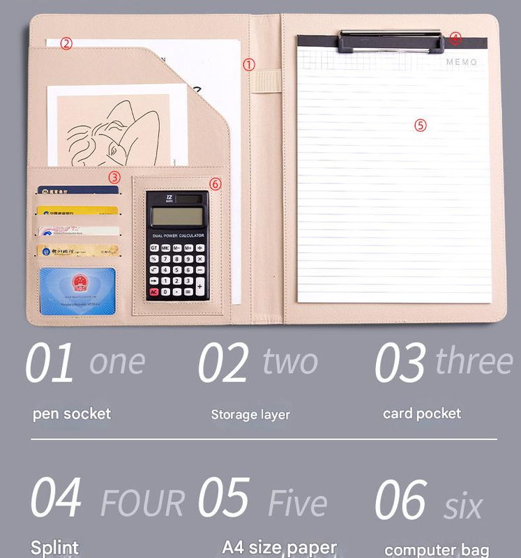 A4 PU Leather Business Portfolio with Ring Binder, Calculator & 40 Sleeves(grey and black) 8