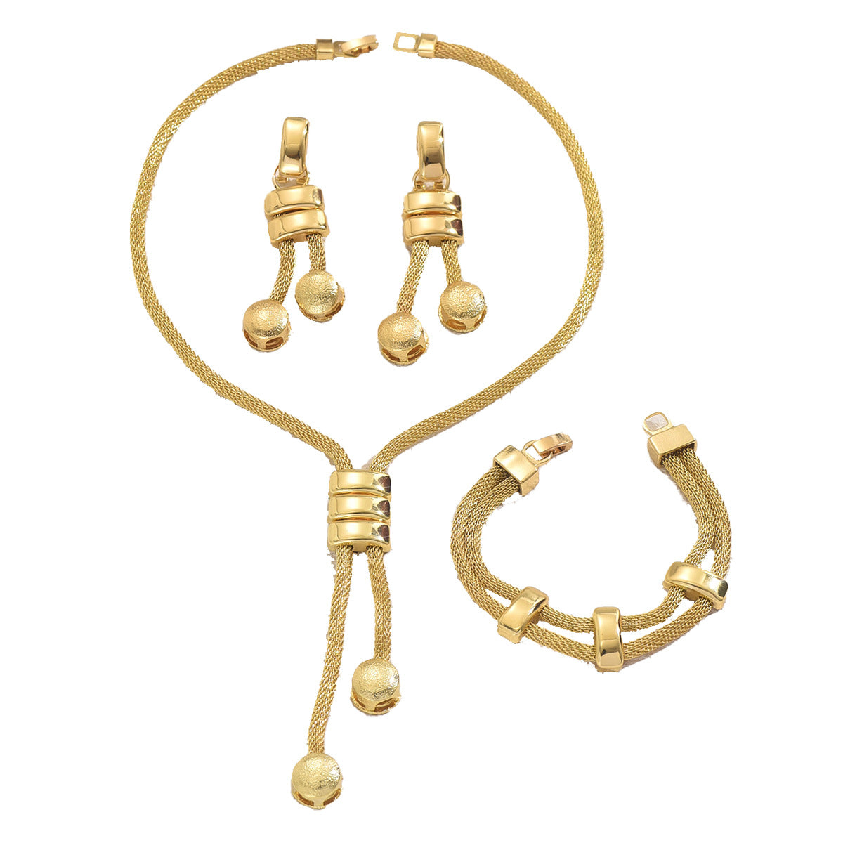Elegant 3-Piece Mesh Chain Jewelry Set - Tassel Necklace, Bracelet & Dangle Earrings(gold) 5