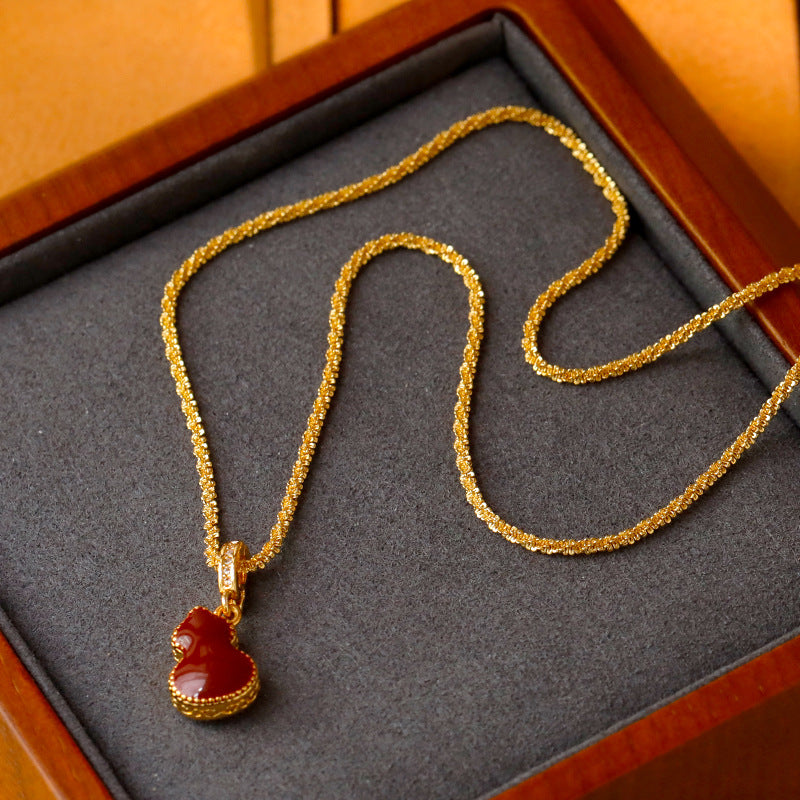 Elegant Gourd Pendant Necklace with Adjustable Textured Chain - Lucky Calabash Jewelry for Women(red) 3
