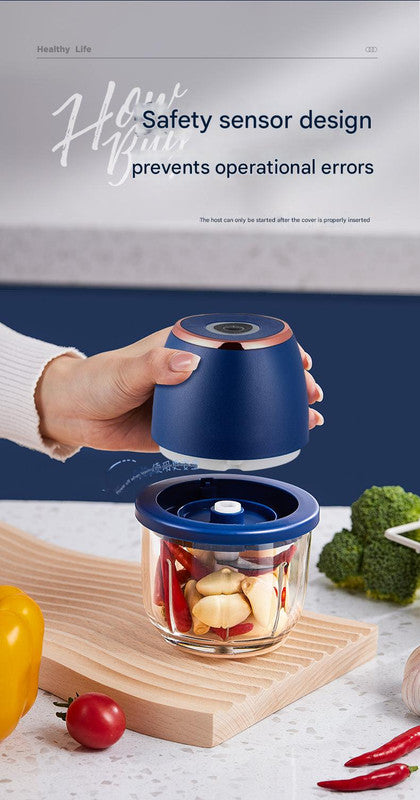 Electric Mini Garlic Chopper with Glass Bowl - USB Rechargeable, 6 Blades, Large Capacity(blue) 8