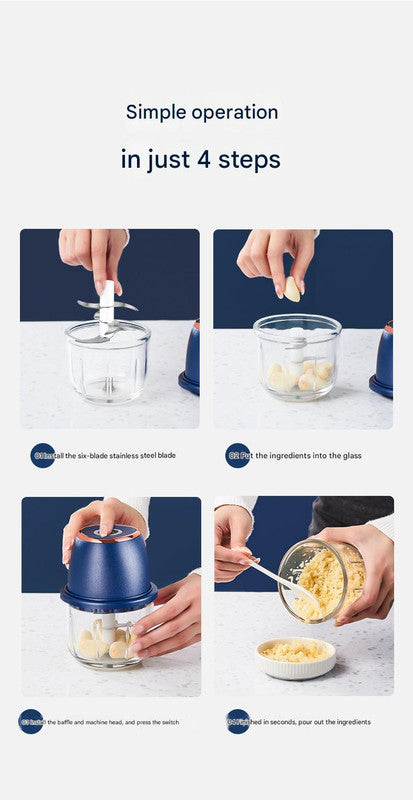 Electric Mini Garlic Chopper with Glass Bowl - USB Rechargeable, 6 Blades, Large Capacity(white) 10