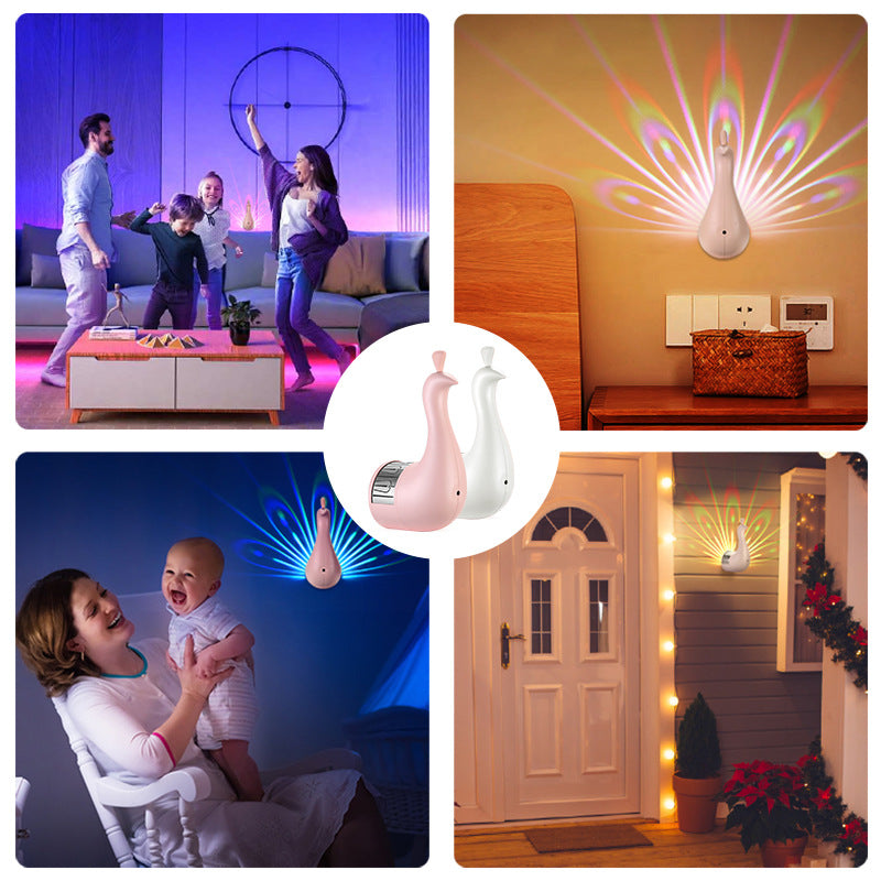 Peacock Projection LED Night Light - Multi-Color Atmosphere Lamp with Remote & Touch Control, USB Rechargeable(pink) 6
