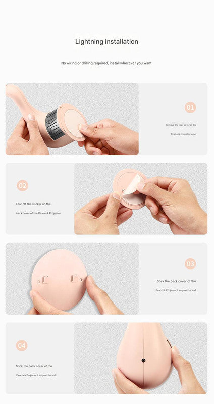 Peacock Projection LED Night Light - Multi-Color Atmosphere Lamp with Remote & Touch Control, USB Rechargeable(pink) 8