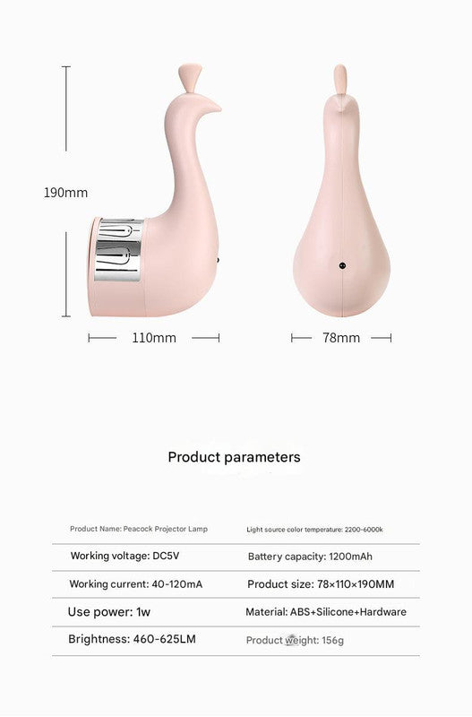 Peacock Projection LED Night Light - Multi-Color Atmosphere Lamp with Remote & Touch Control, USB Rechargeable(pink) 9