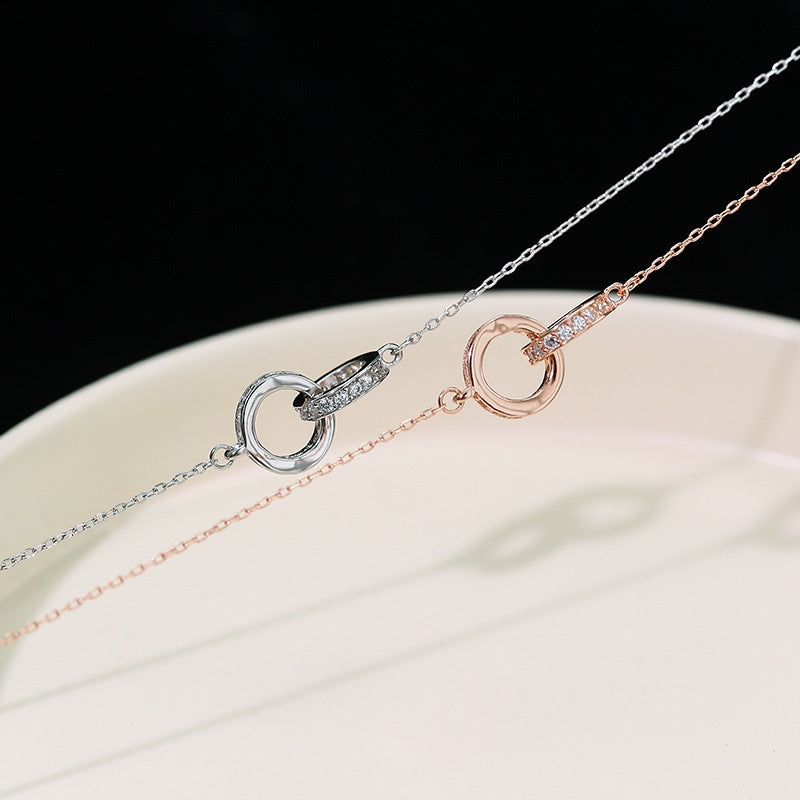 2pc Elegant Interlocking Rings Pendant Necklace with Zirconia Accents - Copper Base, Minimalist Jewelry(Rose gold) 4