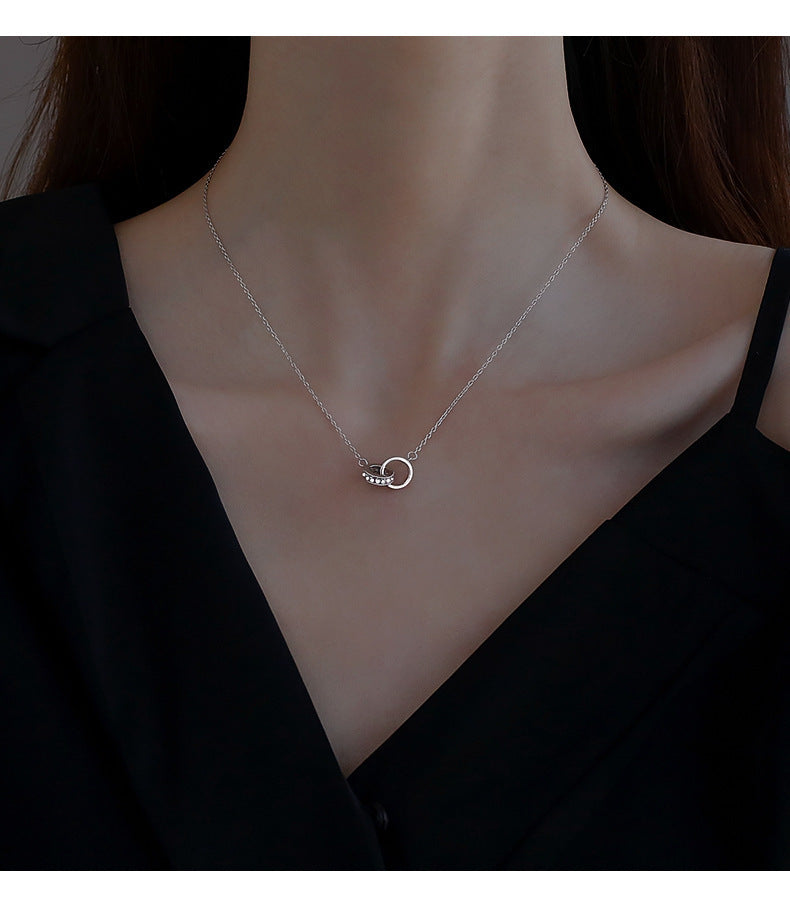 2pc Elegant Interlocking Rings Pendant Necklace with Zirconia Accents - Copper Base, Minimalist Jewelry(Rose gold) 6