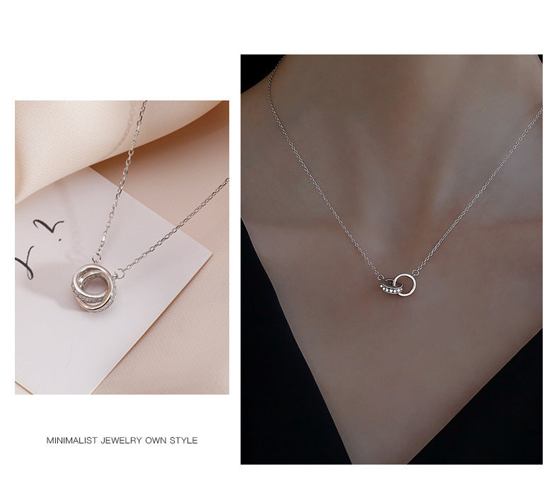 2pc Elegant Interlocking Rings Pendant Necklace with Zirconia Accents - Copper Base, Minimalist Jewelry(Rose gold) 7